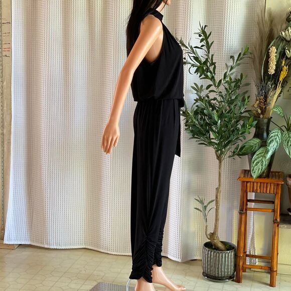 NWT Catherine Malandrino Black Halter Jumpsuit Romper Ruched Neck Maxi Size L - Picture 3 of 8
